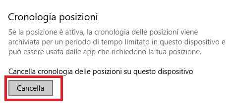 cancella cronologia posizioni