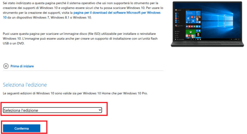 seleziona edizione windows 10