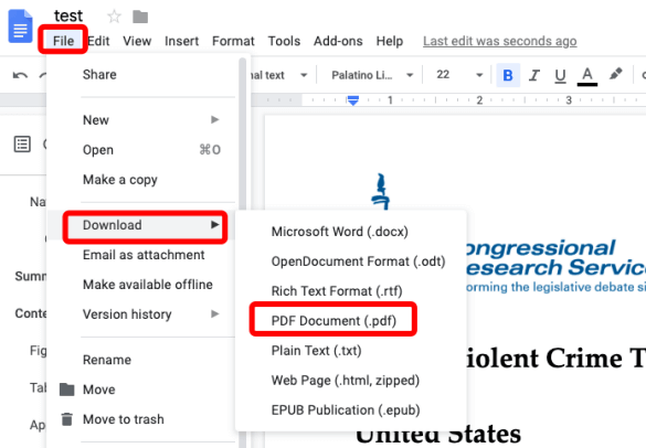 scarica documento come pdf in google docs