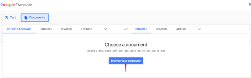 seleziona documento in google translate