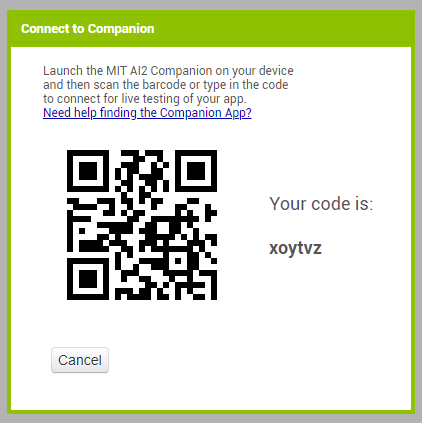 QR CODE di AI2 Companion per creare app android