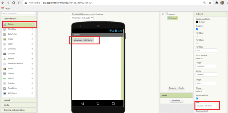 set the component's property with MIT App Inventor