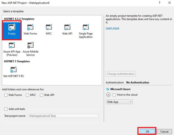 visual studio empty project