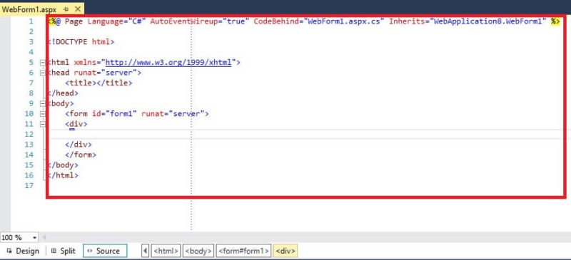 visual studio web form predefinita