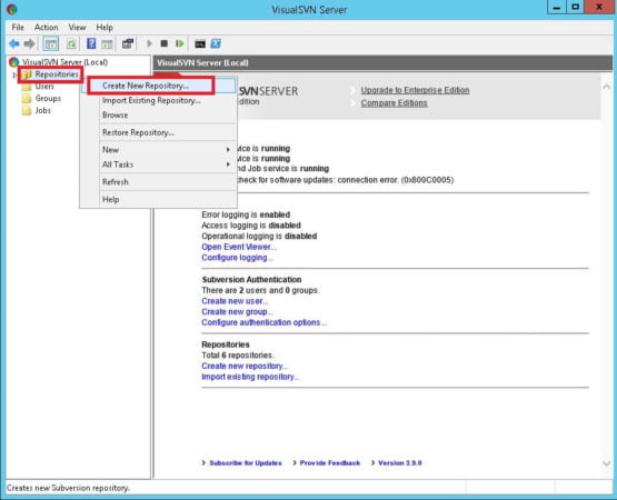 crea nuovo repository SVN