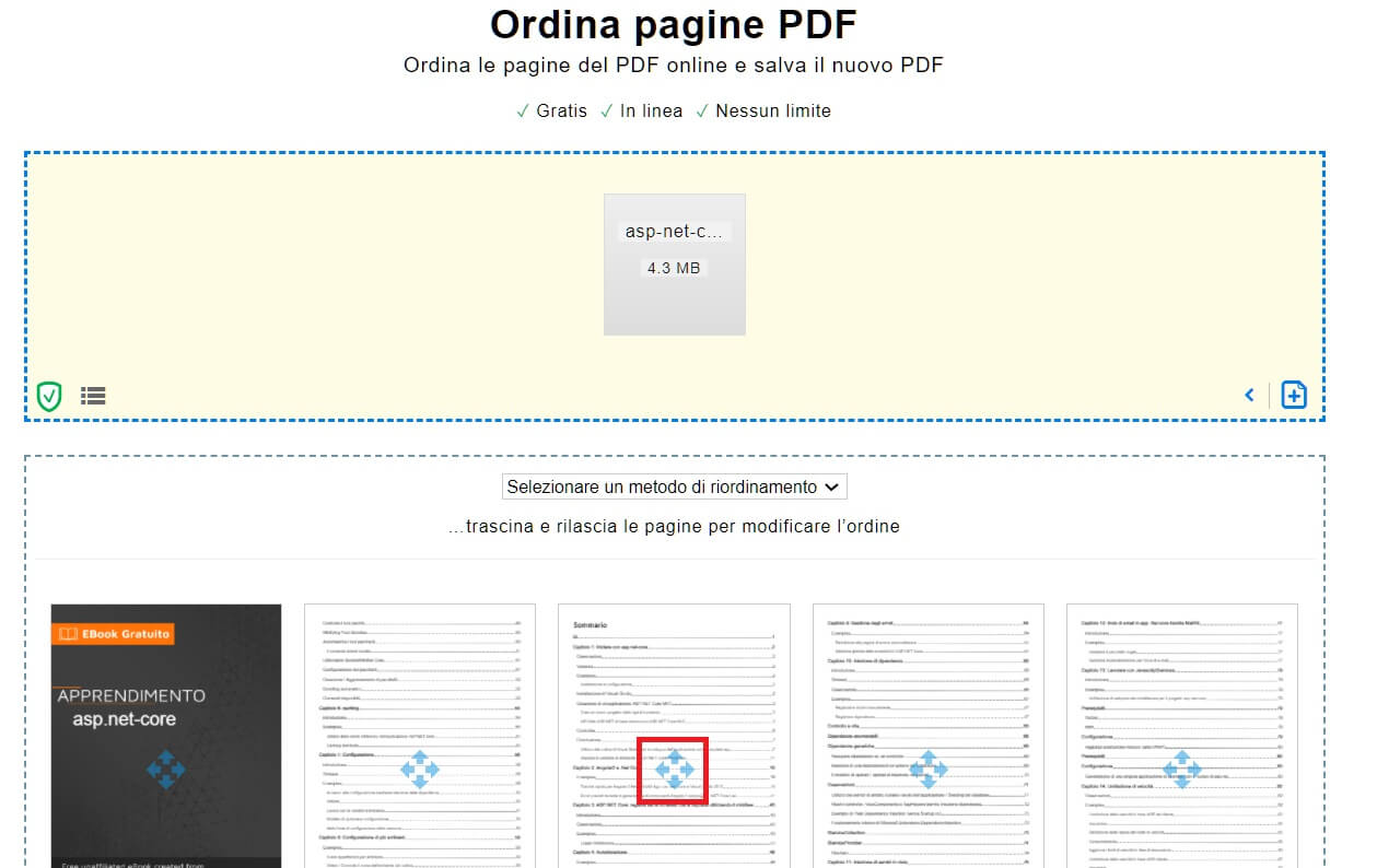 ordinare pagine in file pdf