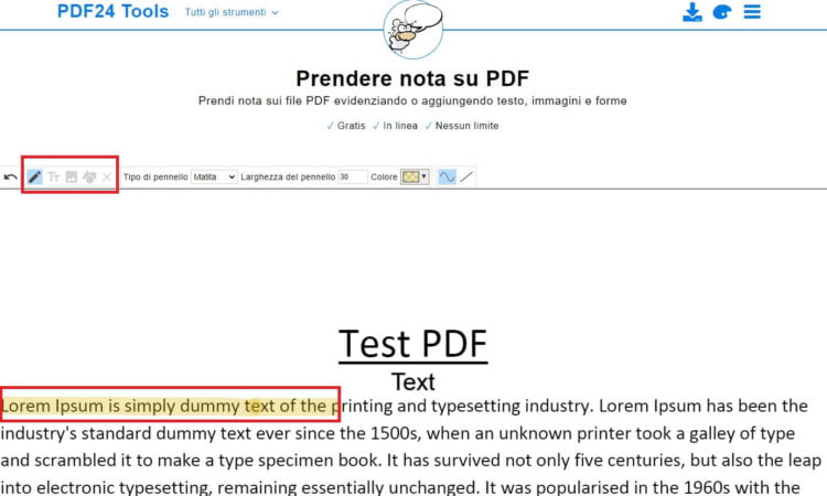 inserire note su pdf