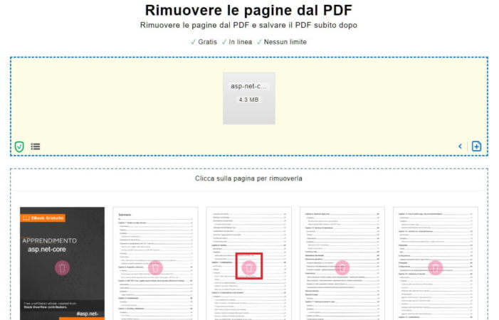 rimuovere pagine da pdf