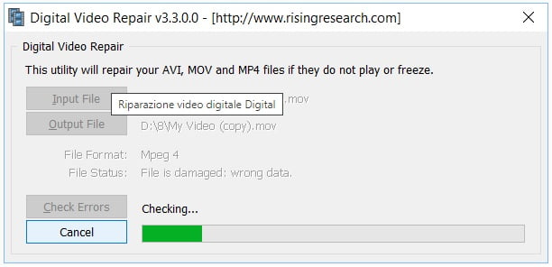 recuperare file danneggiati con digital video repair