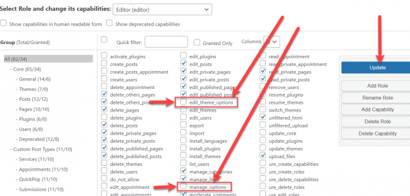 privilegi e ruoli nel plugin user role editor