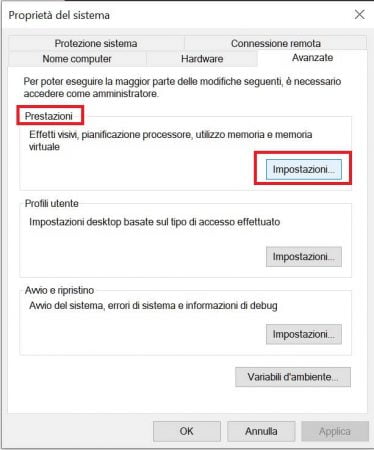 impostare windows 10 - effetti visivi