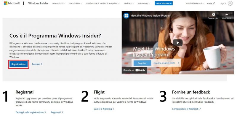 partecipa al programma Windows Insider per scaricare e provare windows 11