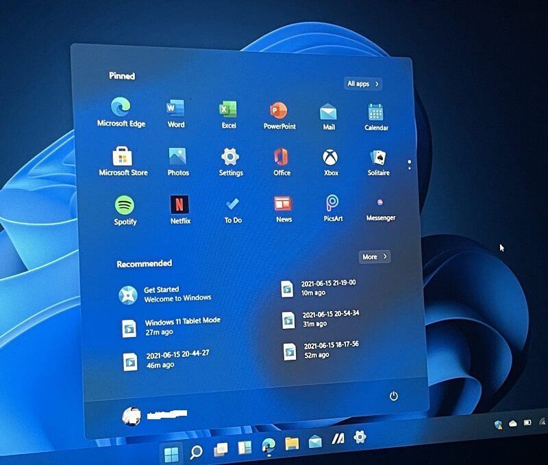 new Windows 11 start menu