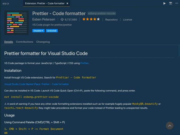 come creare un programma formattato con l'estensione prettier in visual studio code