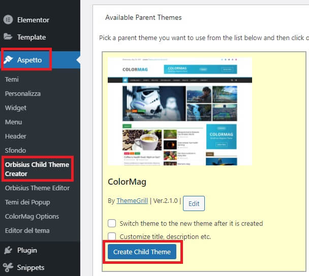 create child  theme in WordPress