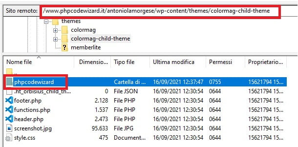 upload phpcodewizard in the directory of child theme