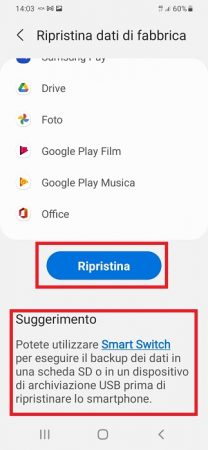 ripristino telefono android