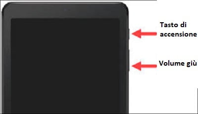 ripristinare telefono android cliccando contemporaneamente i tasti volume giù e power on.