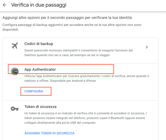 configura google authenticator