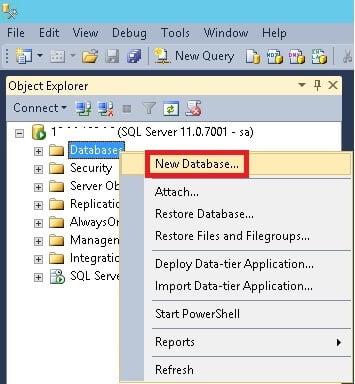 create sql server database