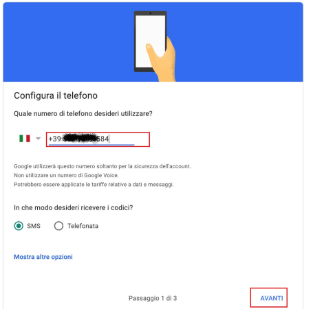 collega numero di telefono con autenticazione a due fattori 