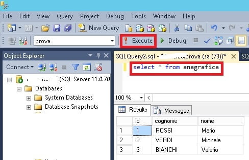 istruzione select per prima query sql server