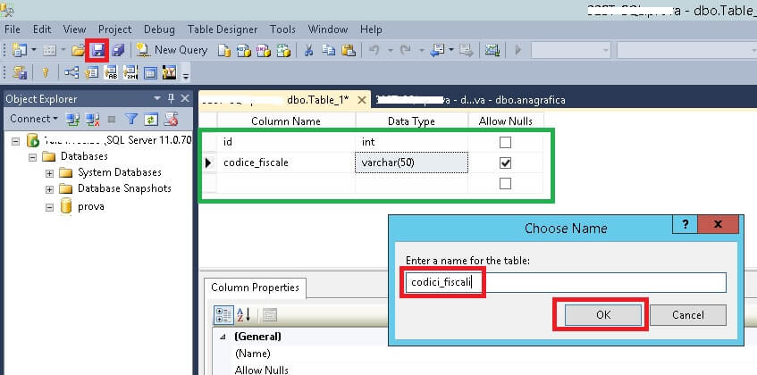 create structure database table codici_fiscali