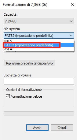 formattare una chiavetta usb con windows 10