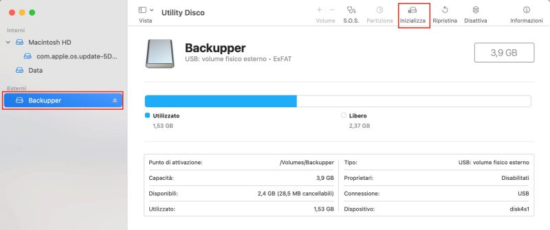 formattare una chiavetta usb in exfat con MACOS