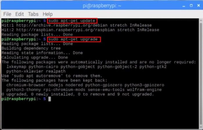 update raspbian per configurare il server nas