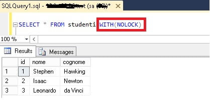 clausola with nolock in microsoft sql server