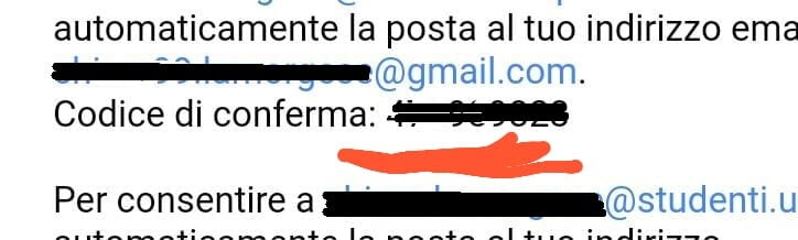 email con codice di verifica per inoltro posta gmail in arrivo