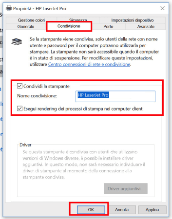 condividere stampante su windows 10