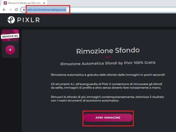 rimuovi sfondo online immagine