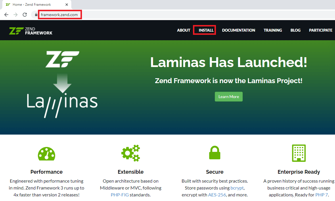 php zend framework home page