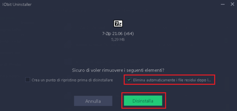 disinstallare un programma con IObit Uninstall Tool