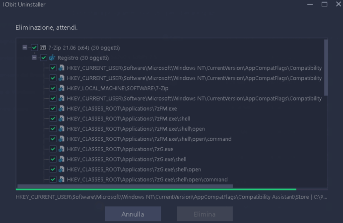 eliminazione chiavi di registro con IObit Uninstall Tool