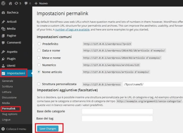 Risalva le modifiche dei Permalink di WordPress