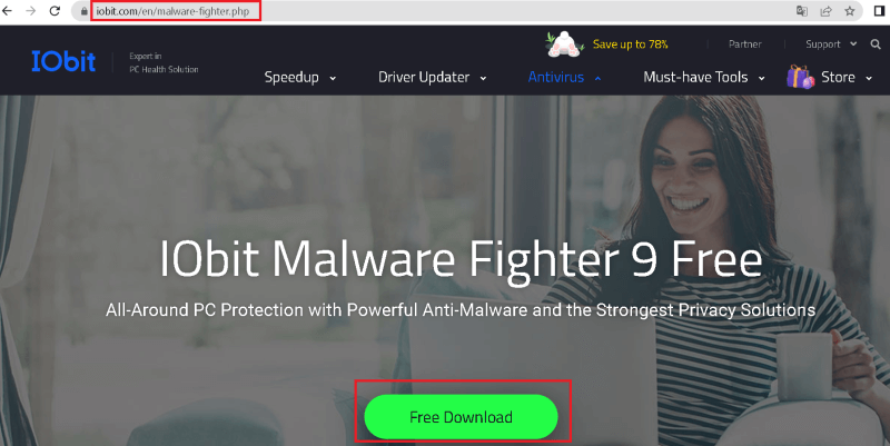 IObit Malware Fighter homepage