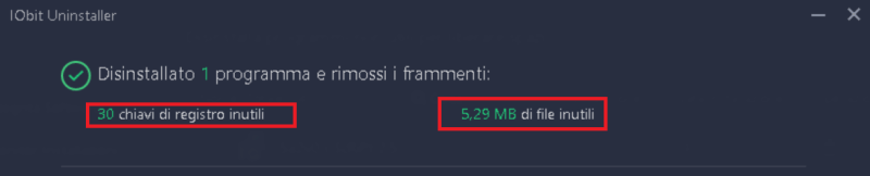 Report rimozione file e chiavi di registro con IObit Uninstall Tool