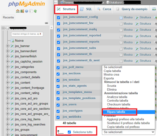 wordpress non funziona ripara le tabelle con phpmyadmin