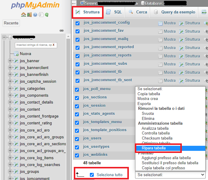 wordpress non funziona ripara le tabelle con phpmyadmin