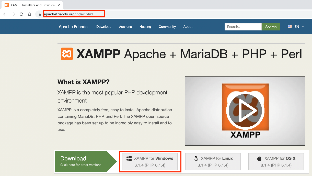 xampp home page