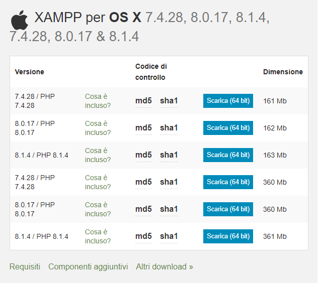 realizzare un sito web con xampp per MacOS