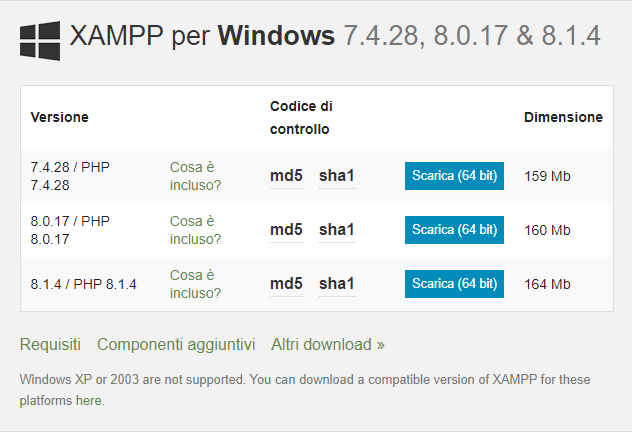 realizzare un sito web con xampp per windows