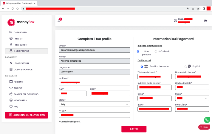 completa e finalizza il tuo profilo