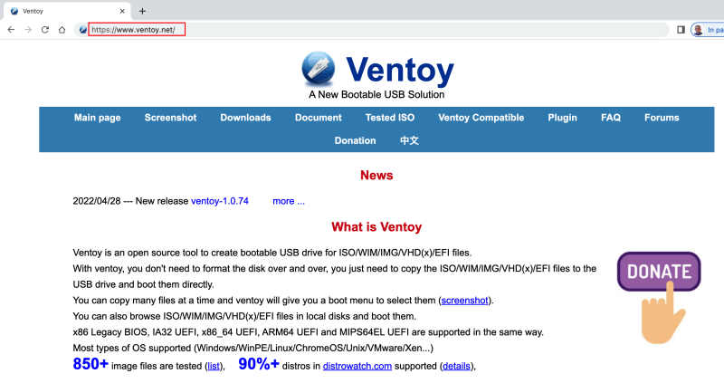 home page di Ventoy