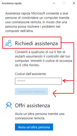 Inserisci il codice di sicurezza e concendi il pieno controllo del tuo computer