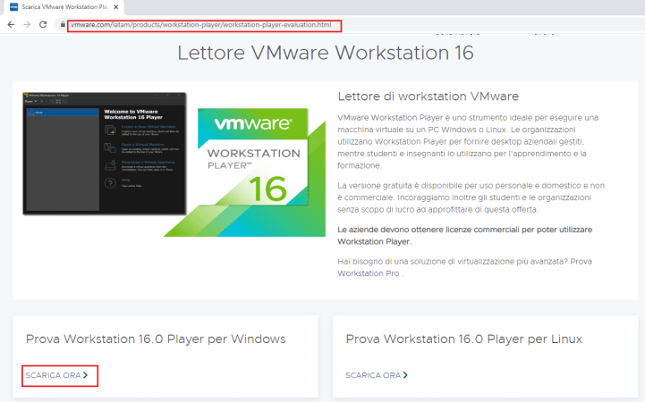 home page di VMWare