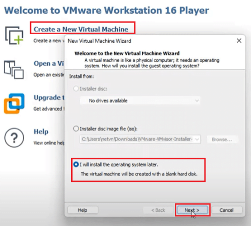 Crea una nuova macchina virtuale con VMWare.